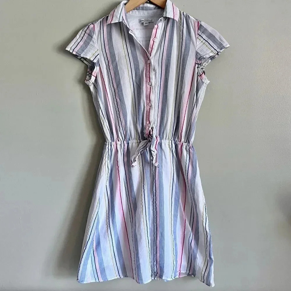 J.Crew Mercantile Rainbow Seersucker Collared Tie Front Dress Size XXS - Picture 3 of 13